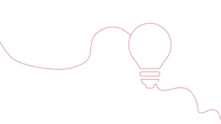 Strichgrafik in roter Linienführung einer Glühbirne