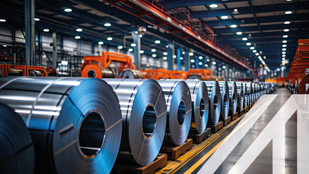 Rollen aus verzinktem Stahlblech in einer Fabrik oder Lager