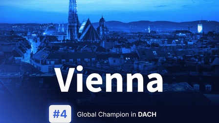 Sujet mit der Skyline von Wien als Grafik mit dem Schriftzug Vienna #4 Global Champion 