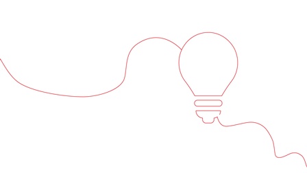 Strichgrafik in roter Linienführung einer Glühbirne