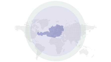 Ein blau angedeutetes Radar liegt über der Weltkarte - in der Mitte Österreich