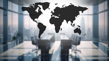 Weltkarte über Verhandlungszimmer