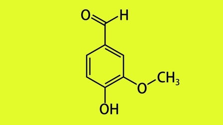 chemische Strukturformel von Vanillin auf gelbem Hintergrund