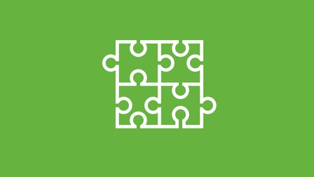 grüner Hintergrund mit Icon eines Puzzels mit vier Teilen