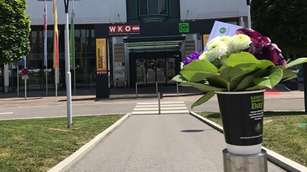 Das erste Blumensträußchen der burgenländischen Floristen wurde vor der Wirtschaftskammer in Eisenstadt „ausgesetzt“.