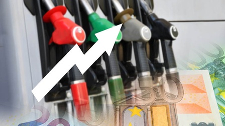 Zapfsäule mit einem Pfeil davor, der nach oben zeigt, um zu verdeutlichen, dass die Preise steigen