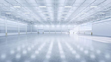 3D-Rendering einer leeren, hellen Halle