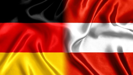 Überlappung der Deutschland- und Österreich-Flagge