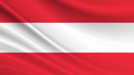 3D-Rendering und Nahaufnahme einer leicht zerknitterten Österreichfahne in den Farben rot-weiß-rot