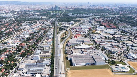 Luftbild vom Industriegebiet Inzersdorf in Wien