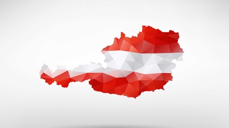 Umriss des Landes Österreich mit den Farben Rot-Weiß-Rot eingefärbt