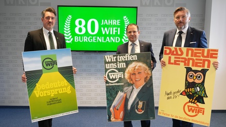 80 Jahre – Bildung am WIFI im Wandel der Zeit: WIFI-Institutsleiter Thomas Jestl, Wirtschaftskammerpräsident Mst. Andreas Wirth und WK-Direktor Harald Schermann (v. l.) 