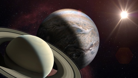 Planeten Saturn und Jupiter im Universum 