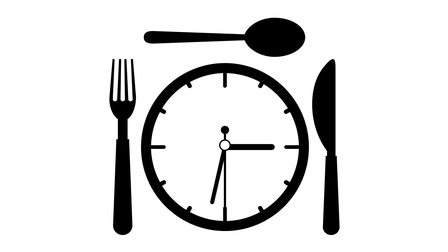 Icon Mahlzeit mit Uhr und Besteck, Konzept Mittagspause