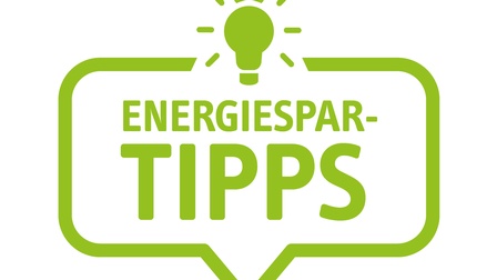 Grüne Sprechblase mit Text Energiespar-Tipps