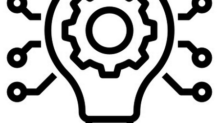 Icon einer Glühbirne. In der Glühbirne befindet sich ein Zahnrad. 