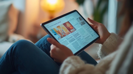 Zeitung lesen am Tablet, ki-generiert