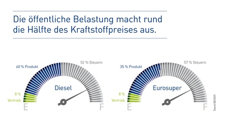 Infografik zur Zusammensetzung der Preise für Diesel und Eurosuper