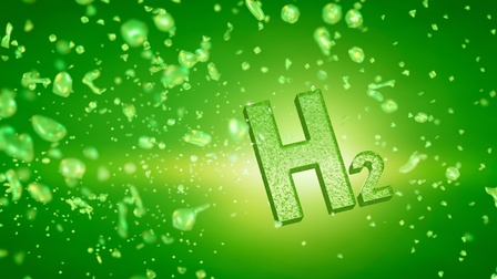 Buchstabe und Zahl H2 auf grünem Hintergrund mit Luftblasen