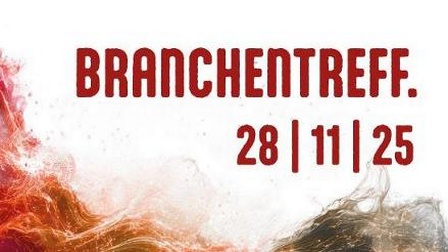 Banner zum Branchentreff 2025, Schriftzug in Rot