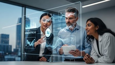 Teamarbeit an Generative‑KI‑Projekt mit holografischer Technologie