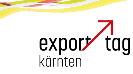 Logo des Exporttages Kärnten mit Wellenlinien in den Kärntner Landesfarben