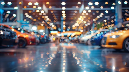 Eine Automesse wo viele Autos stehen. 