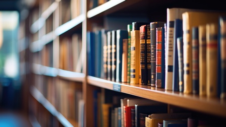 Es ist eine Bibliothek zusehen. Es stehen Regale mit vielen verschiedenen Büchern drinnen.