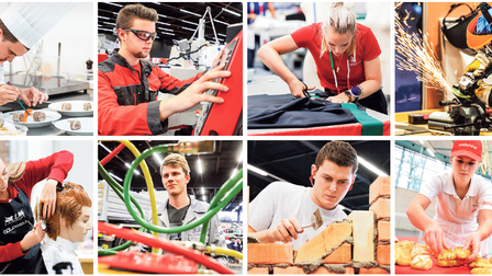 Collage von acht Bildern, die verschiedene Berufe zeigen