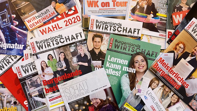 Collage einer Auswahl an Magazinen der Wirtschaftskammer Burgenland
