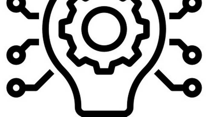 Icon einer Glühbirne. In der Glühbirne befindet sich ein Zahnrad. 