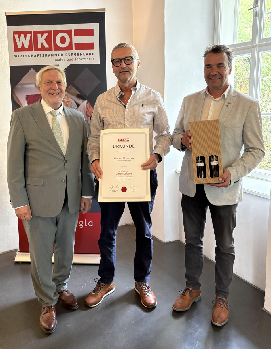 Bundesinnungsmeister Hannes Koudelka, Herbert Maurovich und Landesinnungsmeister Mst. Jürgen Szerencsits (v. l.) 