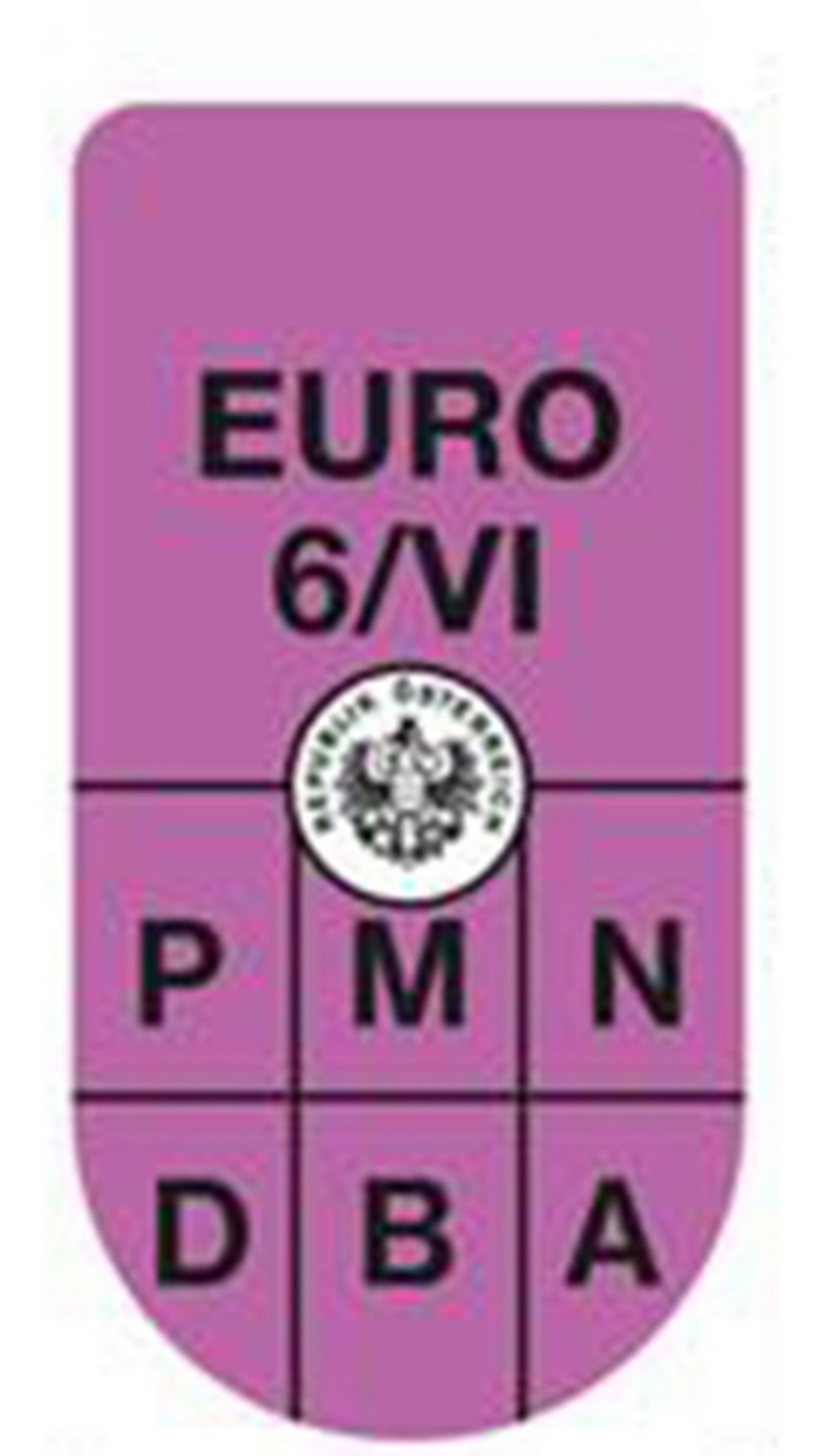 Bild der Abgasplakette Euro 6: Violette Plakette mit Beschriftung