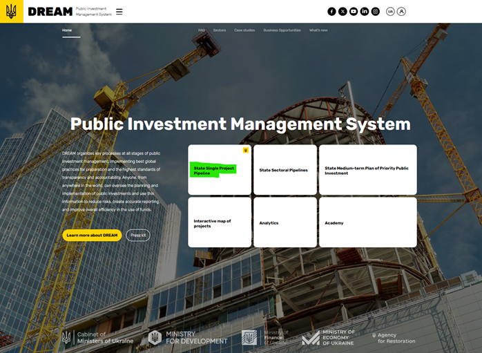 Screenshot von DREAM-Plattform