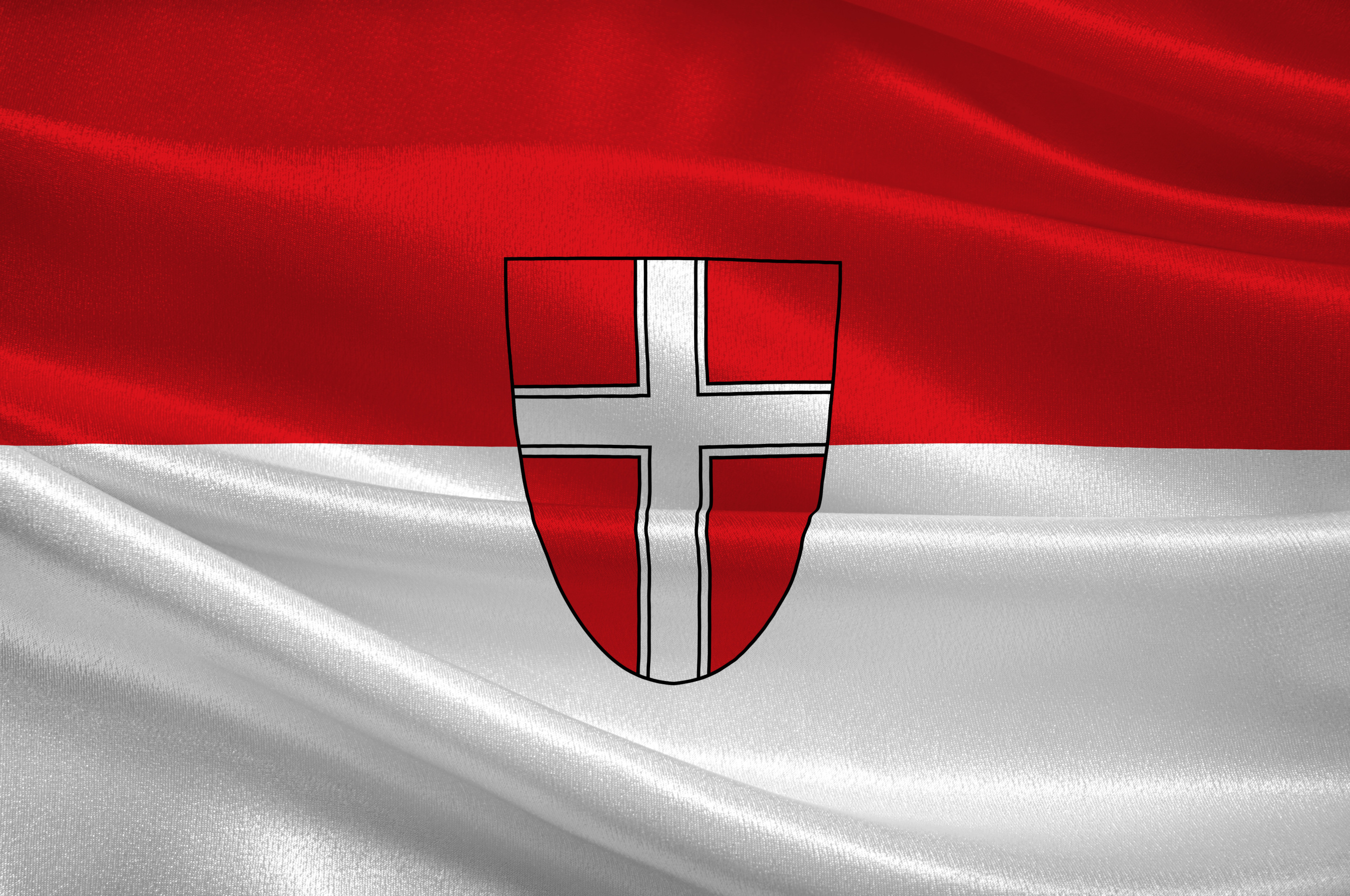 Grafik der Wiener Flagge. Die obere H&auml;lfte ist rot, die untere H&auml;lfte ist wei&szlig;. In der Mitte ist ein Wappen mit einem wei&szlig;en Kreuz auf rotem Hintergrund