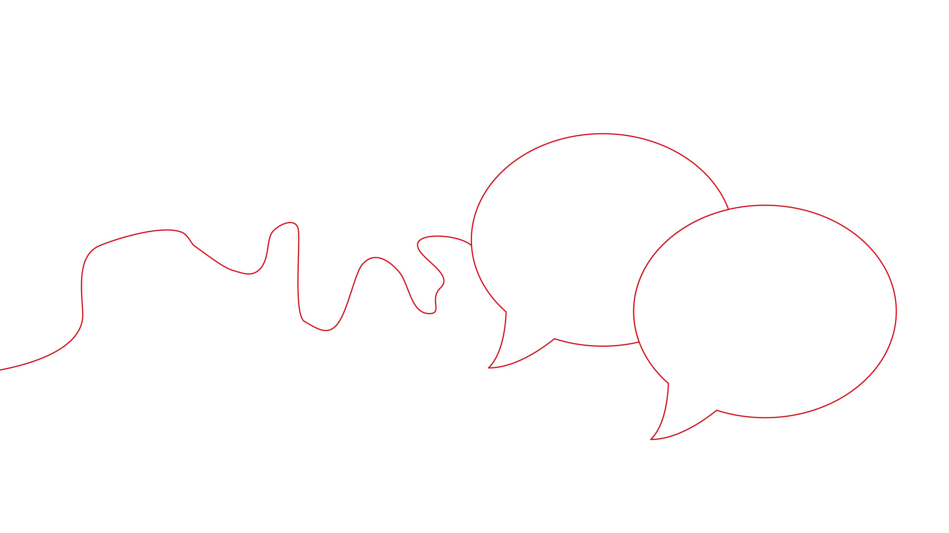 Strichgrafik in roter Linienf&uuml;hrung von zwei Sprechblasen