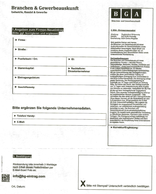 Muster des Betrugsbriefes. Ausf&uuml;hrliche Informationen befinden sich oberhalb