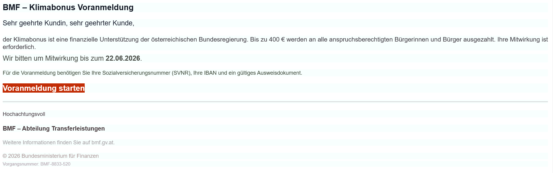 BMF Betrugswarnung Klimabonus
