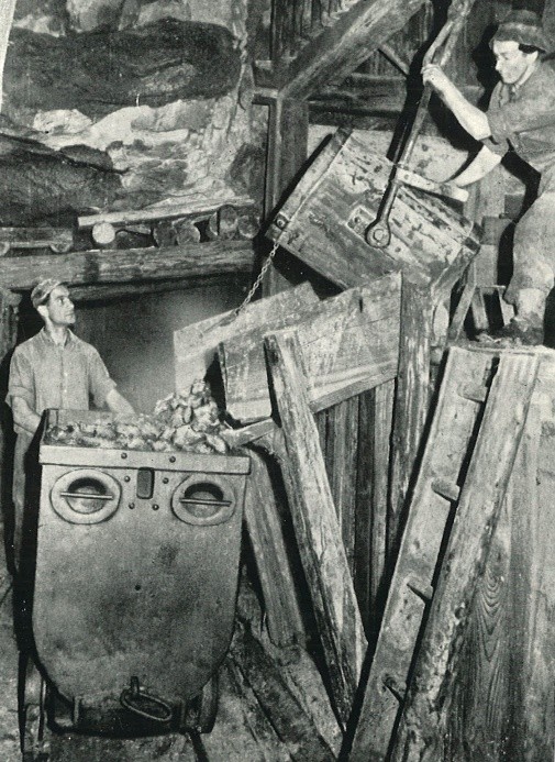 Bergarbeiter schiebt Lore