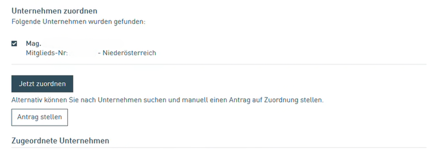 Unternehmen zuordnen mit hinterlegter ID Austria im WKO Benutzerkonto