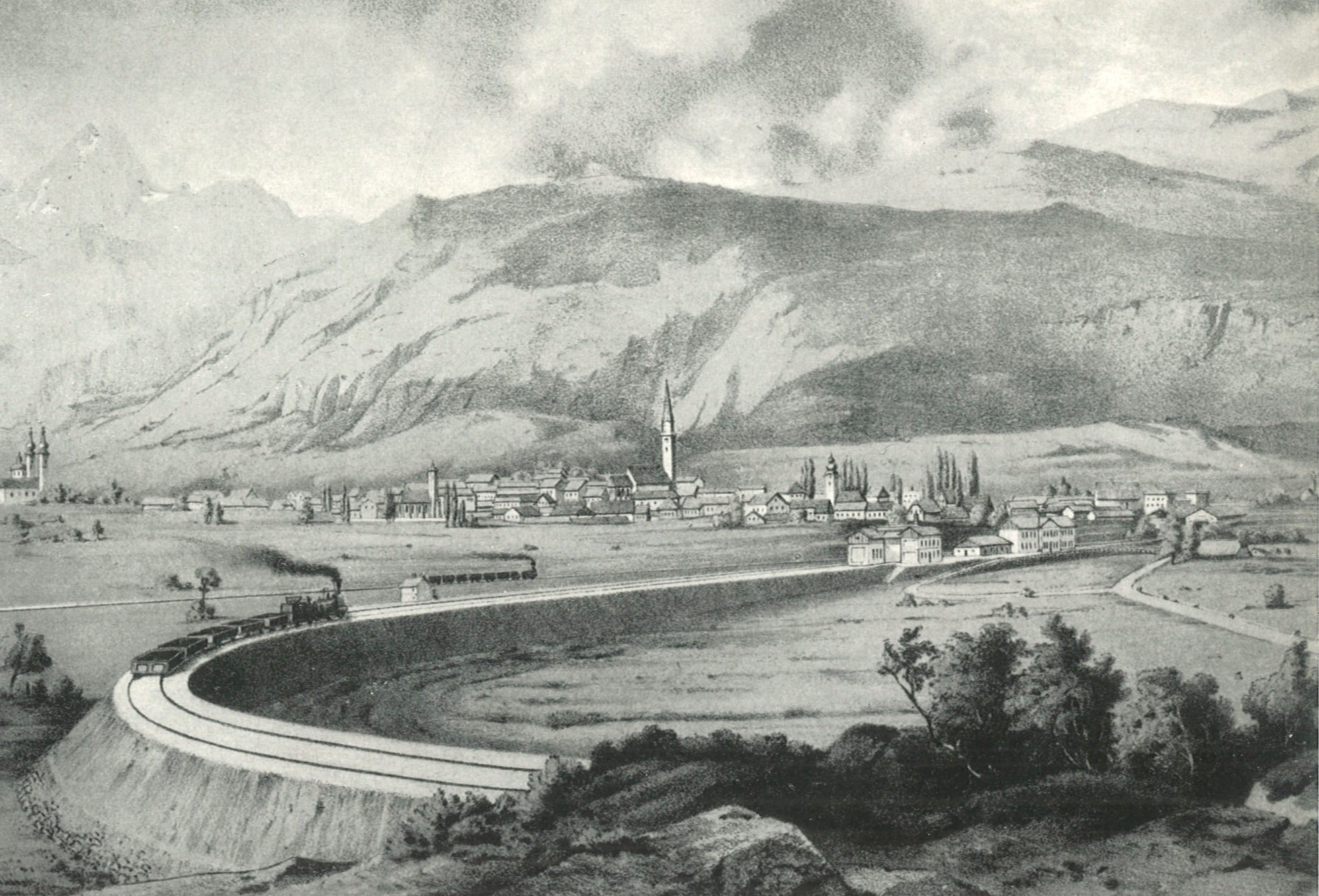 Villach als werdender Eisenbahnknotenpunkt 1868