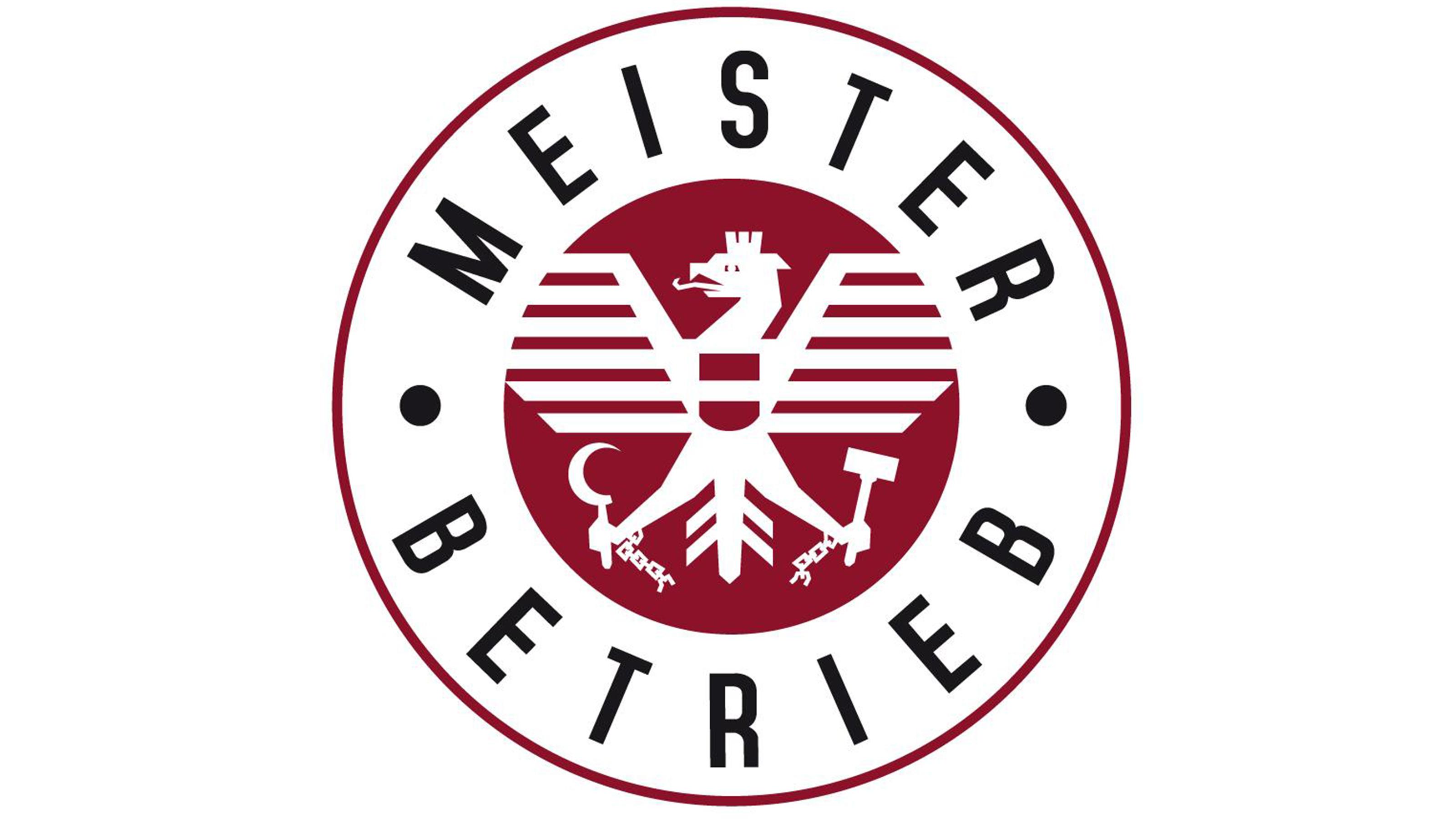 G&uuml;tesiegel: Im Zentrum grafische Darstellung eines wei&szlig;en, &ouml;sterreichischen Wappen-Adlers auf rotem kreisrunden Hintergrund, darum rundlaufender Schriftzug Meisterbetrieb