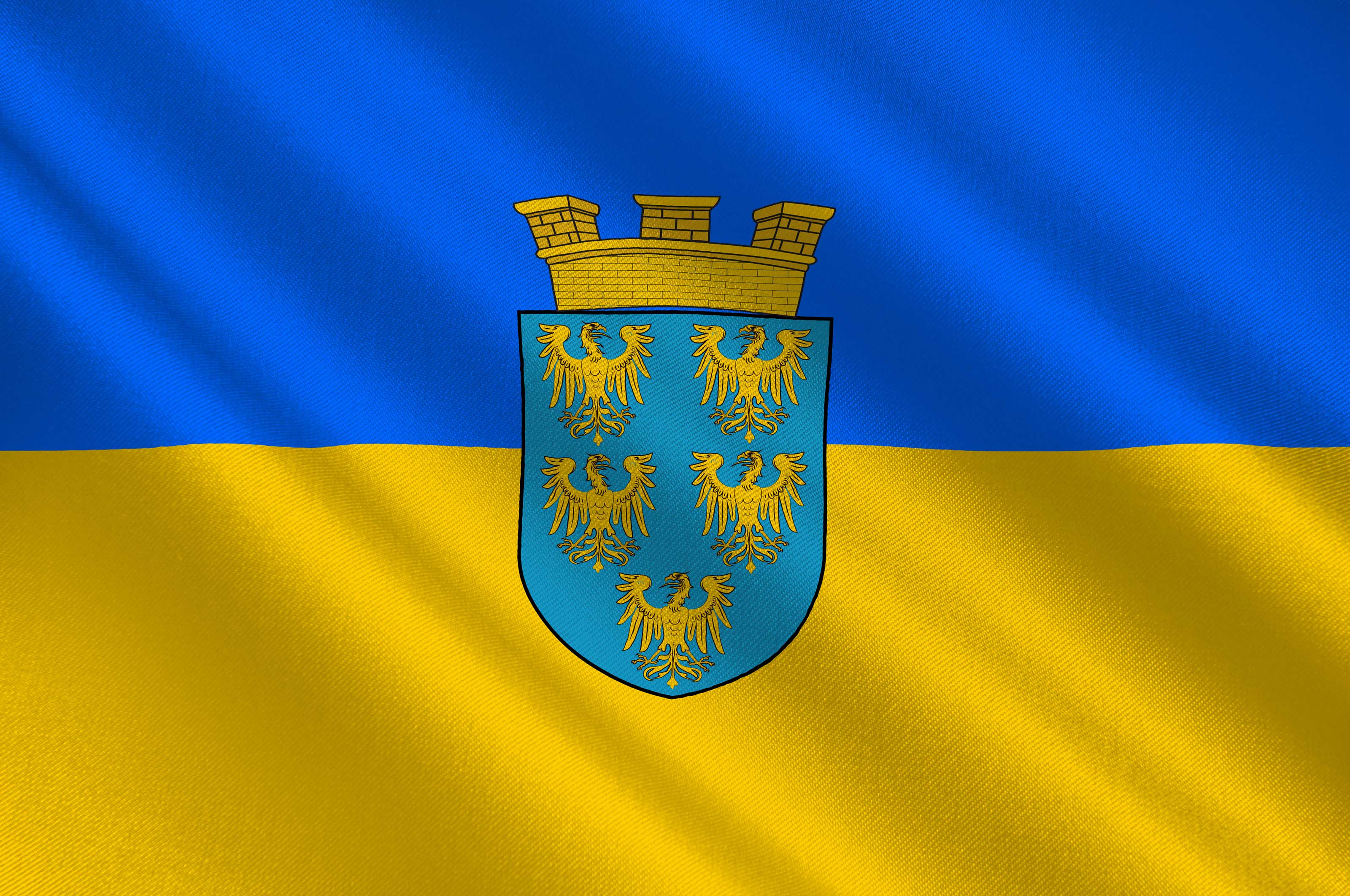 Flagge mit Wappen des österreichischen Bundeslandes Niederösterreich