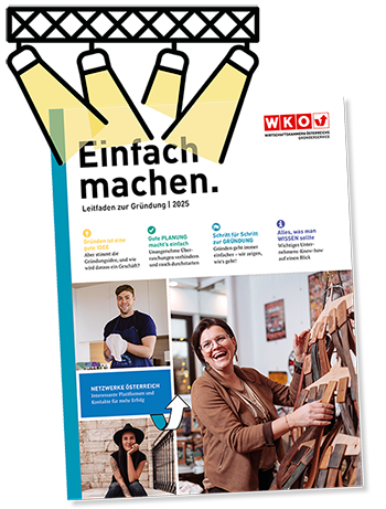 Cover Brosch&uuml;re des Gr&uuml;nderservices mit textlichen sowie visuellen Elementen