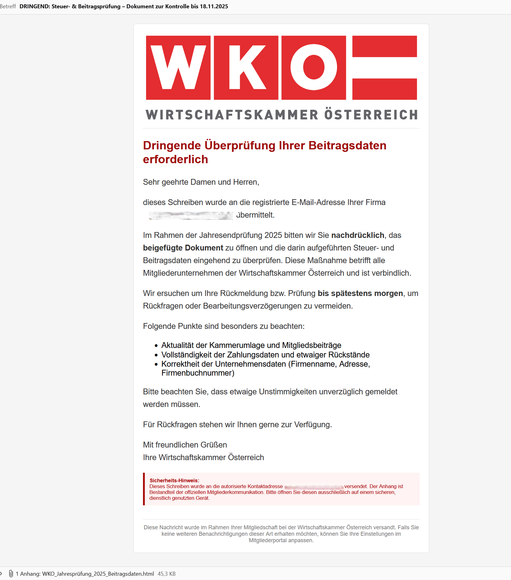 Screenshot einer Phishing-Mail