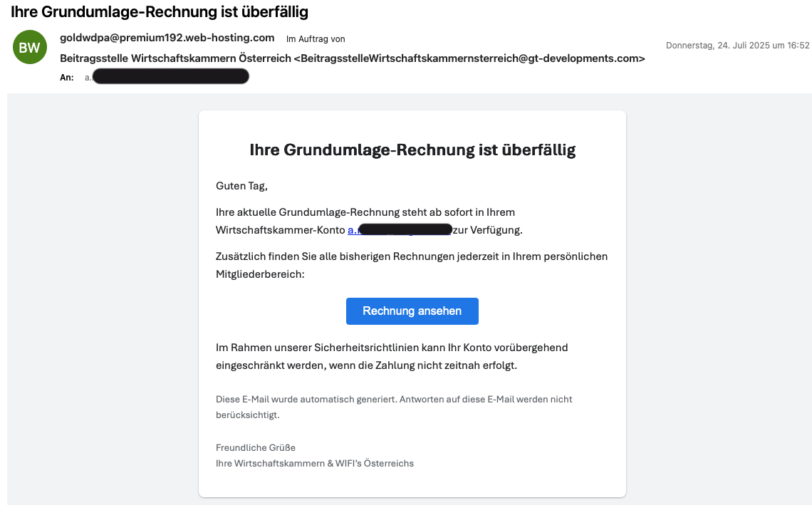 Screenshot: Grundumlagen-Phishing-Mail