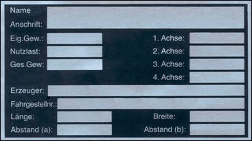 Schild zur Bef&uuml;llung technischer Angaben