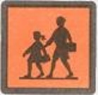 Schwarz umrandetes Quadrat mit oranger Innfl&auml;che, mittig Silhouette zweier Personen, die sich im Gehen die H&auml;nde reichen