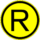 Der Buchstabe R in schwarzer Schrift auf gelber kreisrunder Tafel