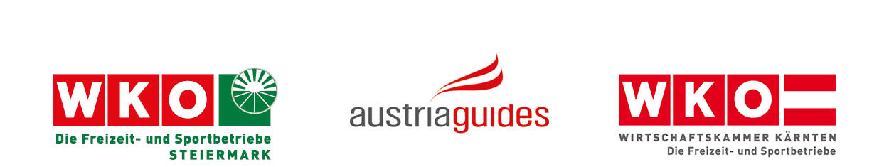 Logos der Fachgruppe Freizeit- und Sportbetriebe Steiermark, der austriaguides und der| Fachgruppe Freizeit- und Sportbetriebe K&auml;rnten